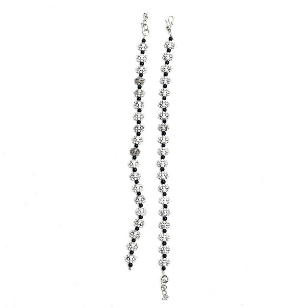 Mominos Fashion Kamal Johar Oxidised Silver Black Beads Anklets