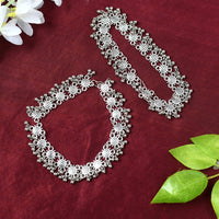 Thumbnail for Mominos Fashion Kamal Johar Oxidised Silver Anklets For Bridal Wear