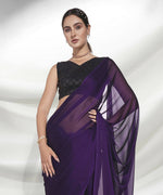 Thumbnail for Purple Organza Solid Saree With Unstitched Blouse Piece - Shanaya - Distacart