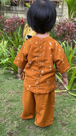 Thumbnail for Mhyssa Oscar Half Sleeve Orange and Yellow T-shirt With Full Length Pant Set For Kids - Distacart