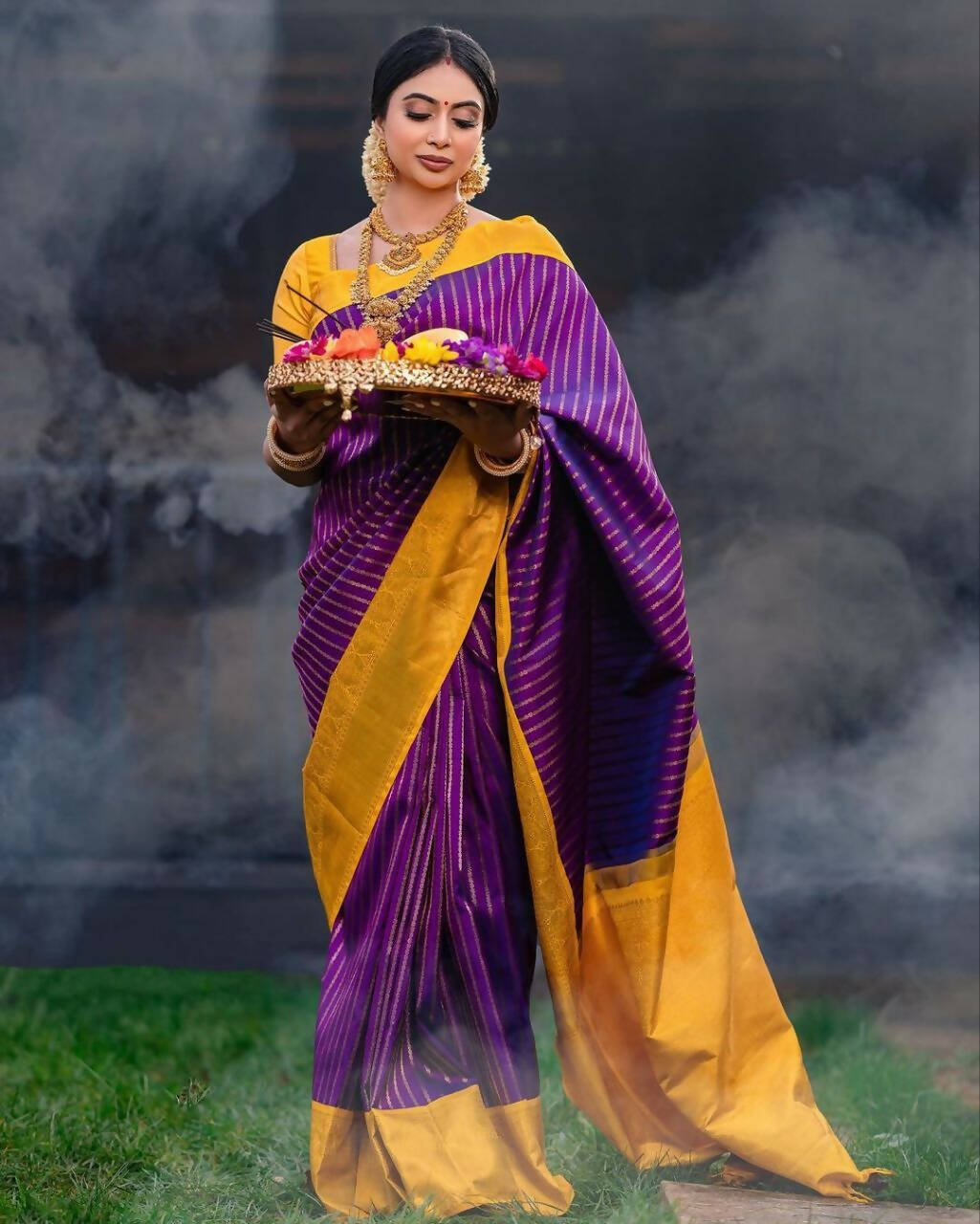 DEIANA'S Beautiful Golden Jari with New Design Soft Lichi Silk Saree - Majenta - Distacart
