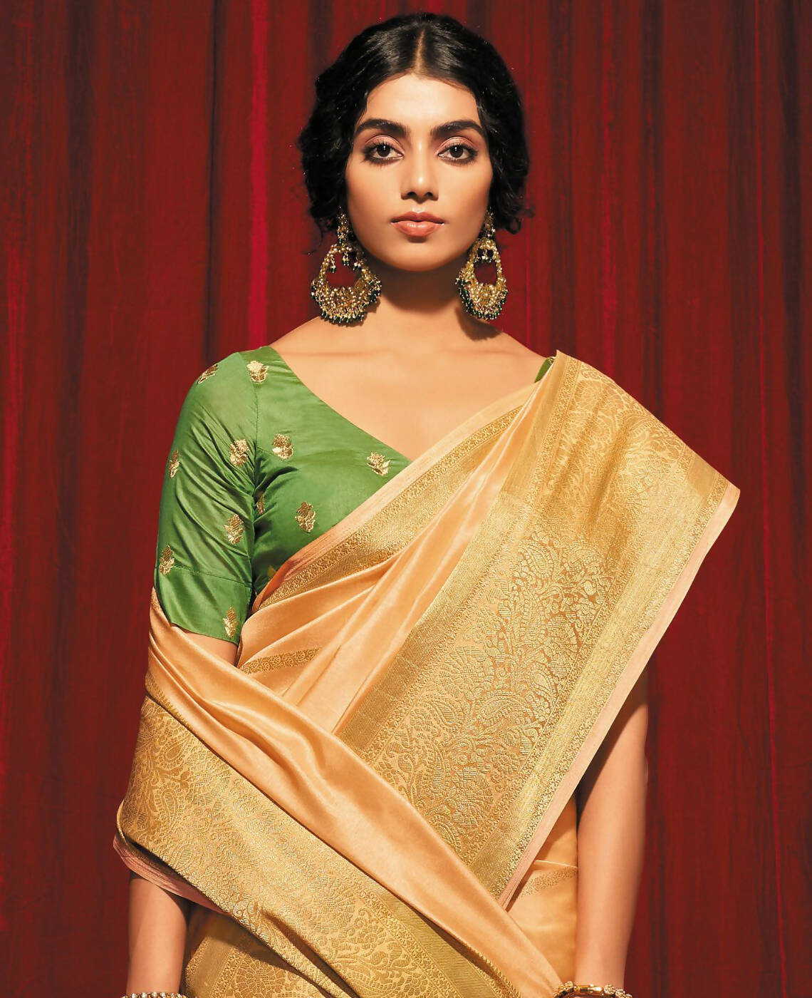 Peach Silk Striped Pattren Saree With Unstitched Blouse Piece - Zyanya - Distacart