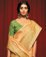Thumbnail for Peach Silk Striped Pattren Saree With Unstitched Blouse Piece - Zyanya - Distacart