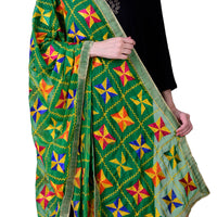 Thumbnail for SWI Stylish Embroidered Phulkari Chiffon Green Dupatta