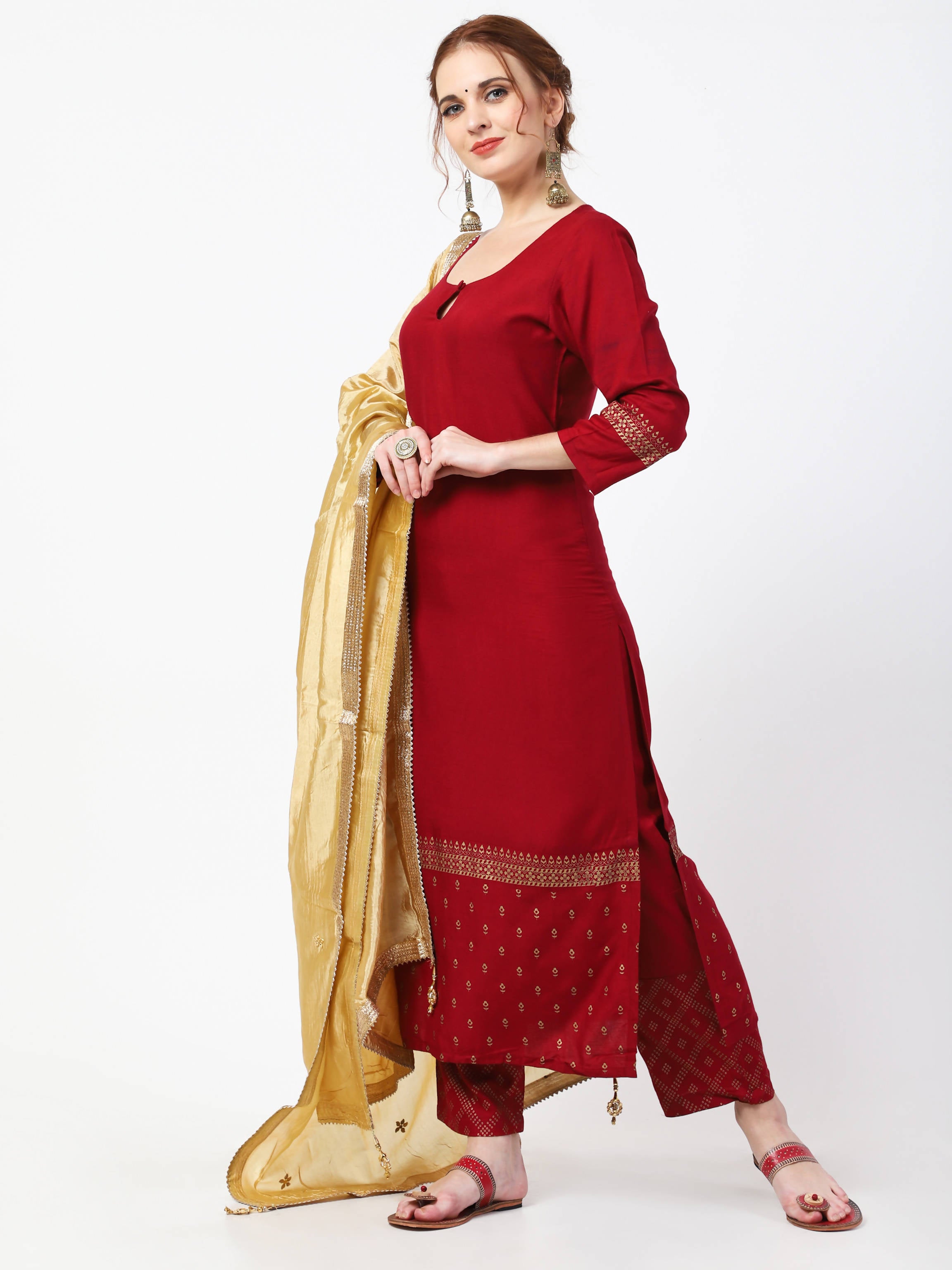 Cheera Maroon Kurta Palazzo & Silk Dupatta Set (CH-86KPD) - Distacart