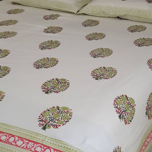 Green Floral Pattern Bed Sheet With Two Pillow Covers