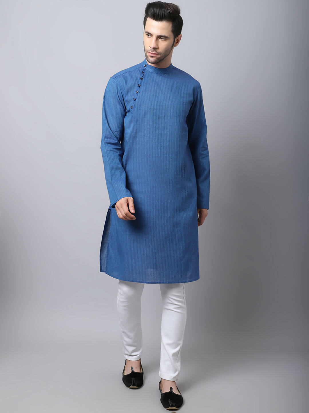 Even Apparels Blue Pure Cotton Men's Kurta With Side Placket - Distacart