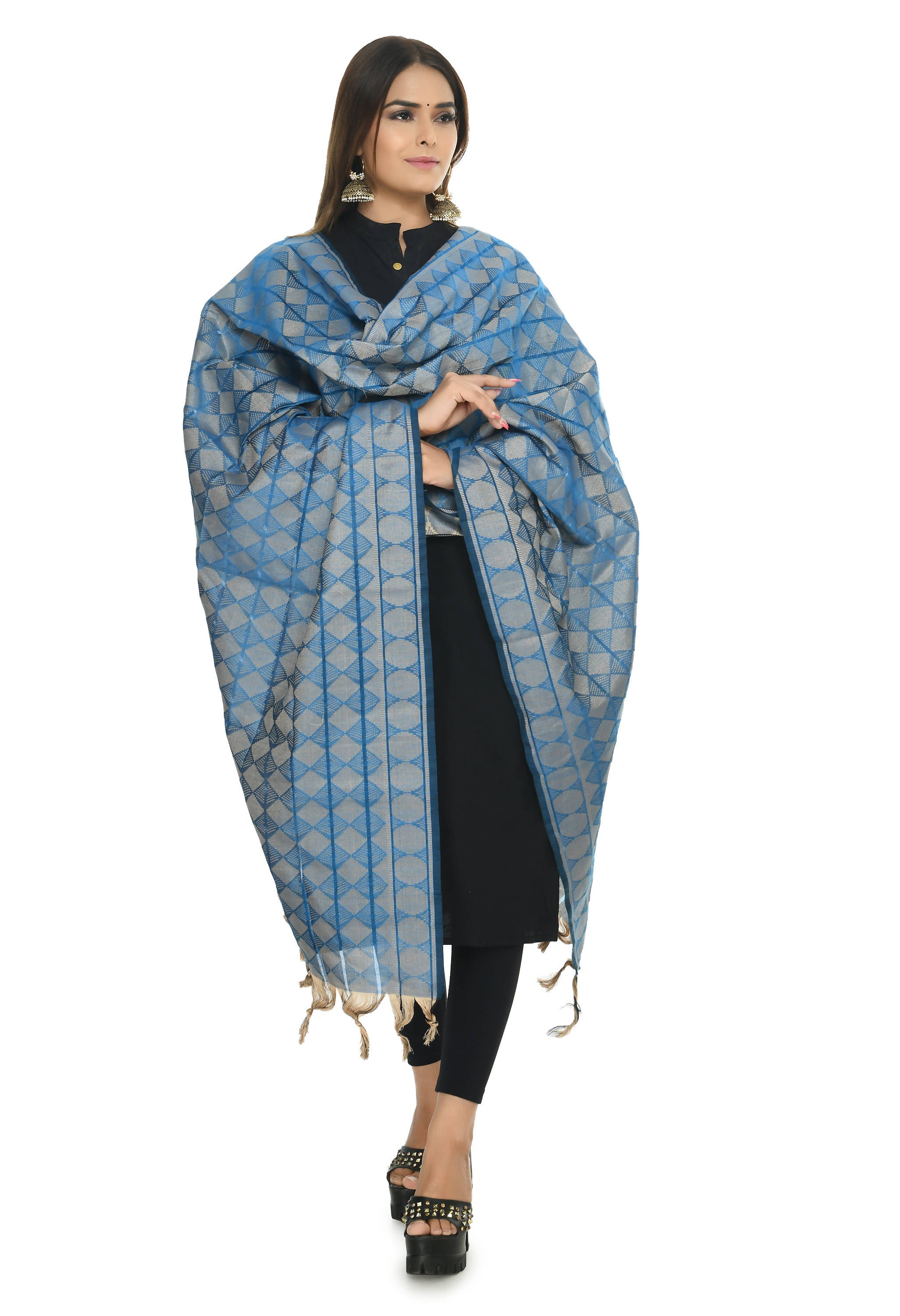 Mominos Fashion Moeza Handloom Cotton Blue Dupatta - Distacart