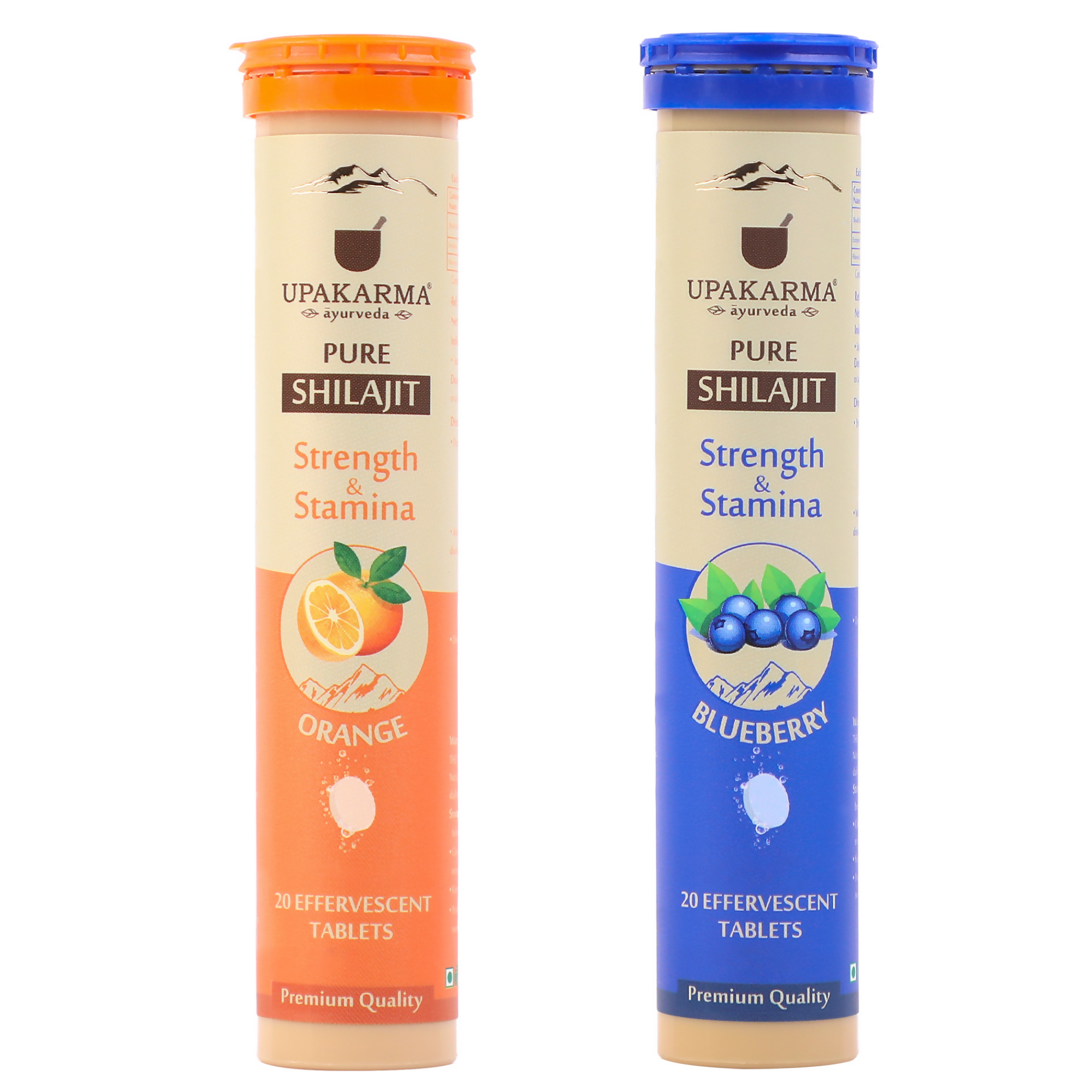 Upakarma Ayurveda Pure SJ Effervescent Tablets in 2 Unique Flavors (Orange & Blueberry) Combo - Distacart