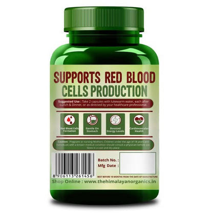 Himalayan Organics Plant Based Iron Supplement + Folate Natural Revitalizer: 120 Capsules