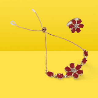 Rhodium-Plated Alloy American Diamond Studded Designer Bracelet And Ring Set - The Pari - Distacart