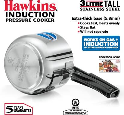 Hawkins Stainless Steel Tall 3 L Induction Bottom Pressure Cooker (HSS3T) - Distacart