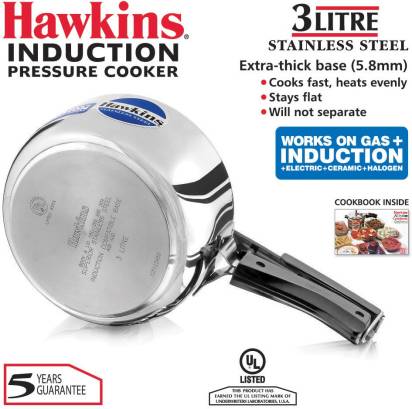Hawkins Stainless Steel 3 L Induction Bottom Pressure Cooker (HSS3W) - Distacart