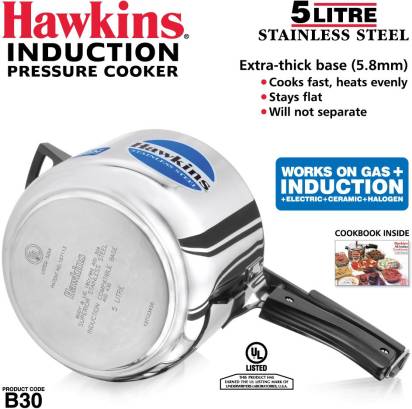 Hawkins Stainless Steel 5 L Induction Compatible Pressure Cooker (HSS50) - Distacart