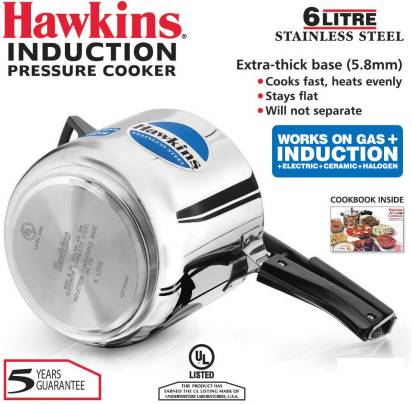 Hawkins Stainless Steel 6 L Induction Bottom Pressure Cooker (HSS60) - Distacart