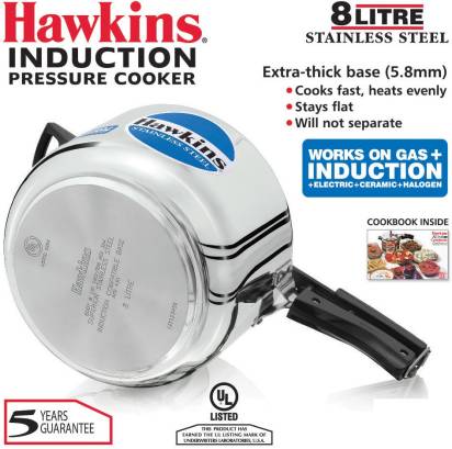 Hawkins Stainless Steel 8 L Induction Bottom Pressure Cooker (HSS80) - Distacart