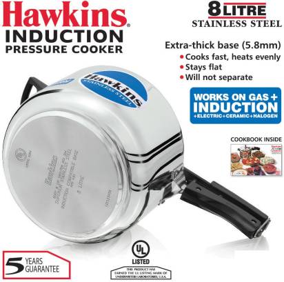 Hawkins Stainless Steel 8 L Induction Bottom Pressure Cooker (HSS80) - Distacart