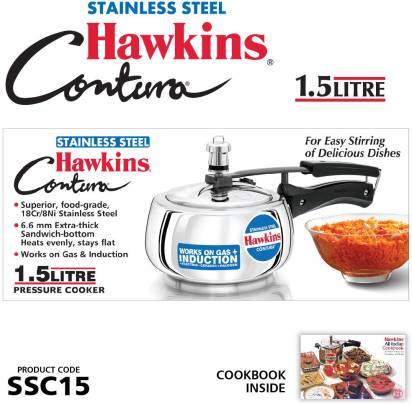 Hawkins Stainless Steel Contura 1.5 L Induction Bottom Pressure Cooker (SSC15) - Distacart