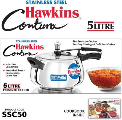 Hawkins Stainless Steel Contura 5 L Induction Bottom Pressure Cooker (SSC50) - Distacart