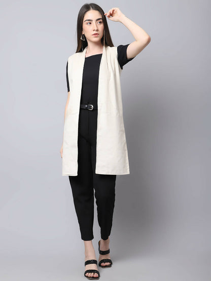 Even Apparels White Polywool Open Front Corduroy Women's Long Coat - Distacart