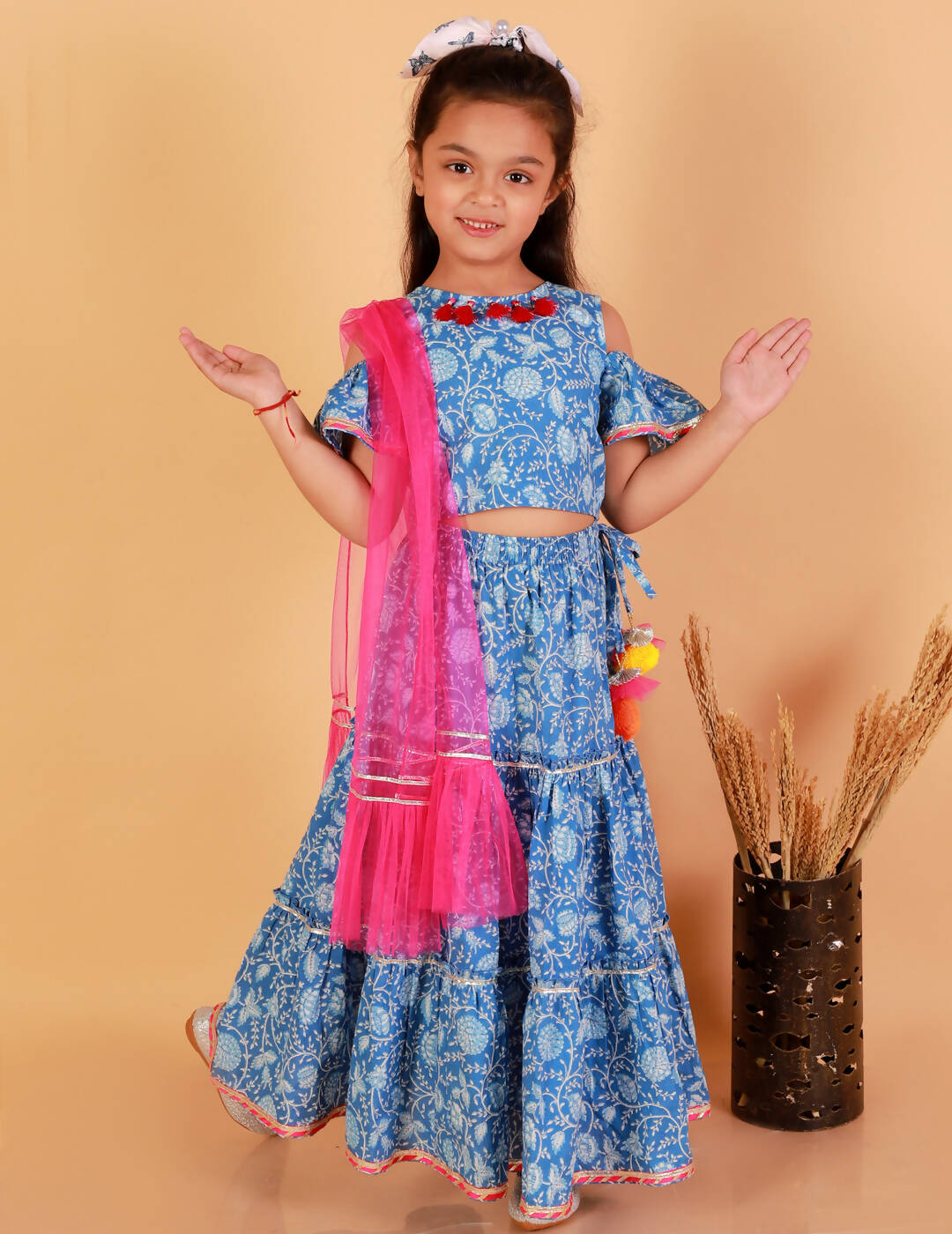 Lil Drama Girls Choli Ghaghra With Dupatta Set - Blue - Distacart
