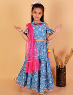 Thumbnail for Lil Drama Girls Choli Ghaghra With Dupatta Set - Blue - Distacart
