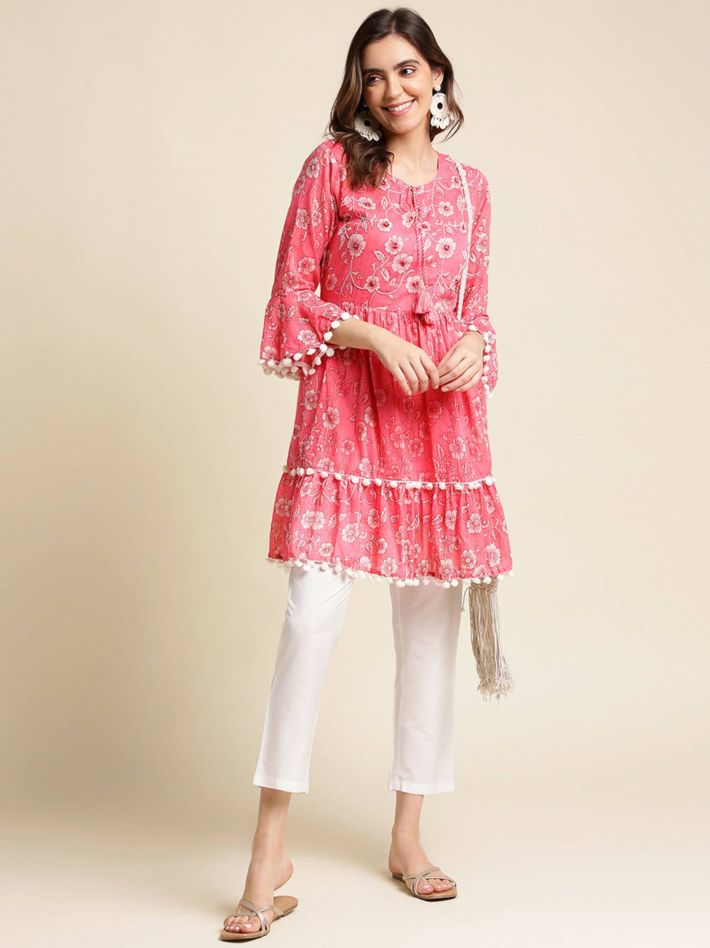 Pink Cotton Floral Printed Top - Himanshi - Distacart