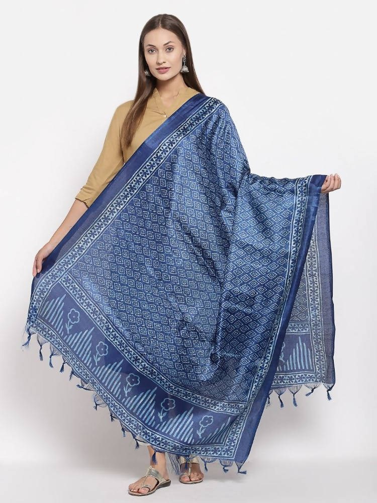 Myshka Women's Blue Cotton Print Casual Dupatta