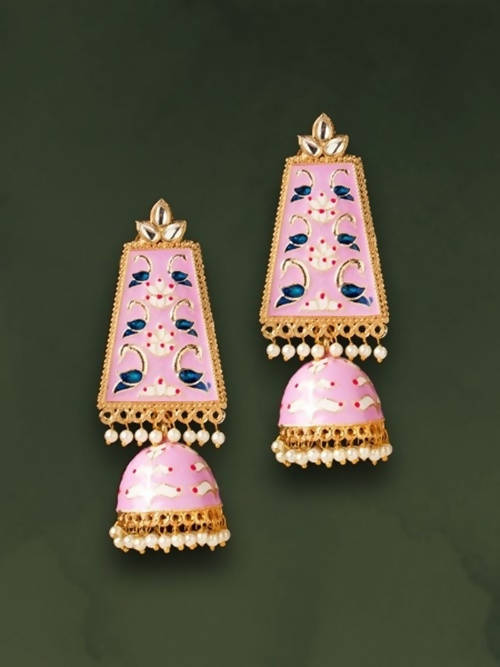Mominos Fashion Johar Kamal Golden Kundan Meenakari Big Jhumka