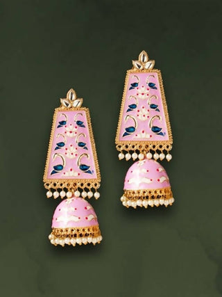 Mominos Fashion Johar Kamal Golden Kundan Meenakari Big Jhumka