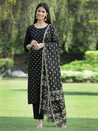 Juniper Women's Black Rayon Embellished Straight Kurta Sets - Distacart