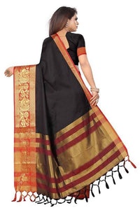 Thumbnail for Vamika Banarasi Cotton Silk Weaving Black Saree (DOCTOR MOR BLACK)