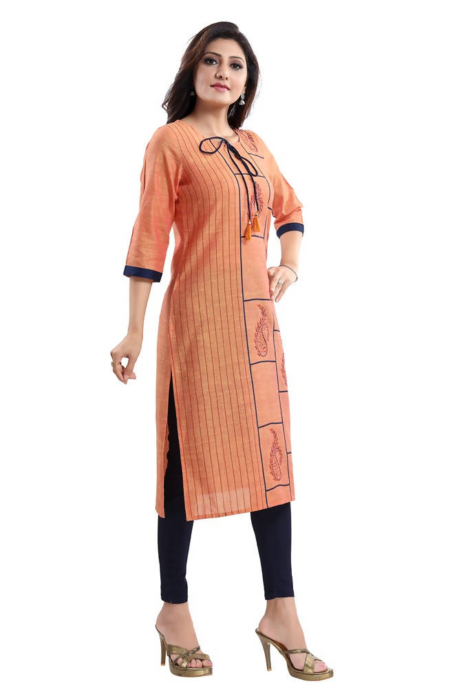 Snehal Creations Saffron Gold South Cotton Block Print Kurta - Distacart