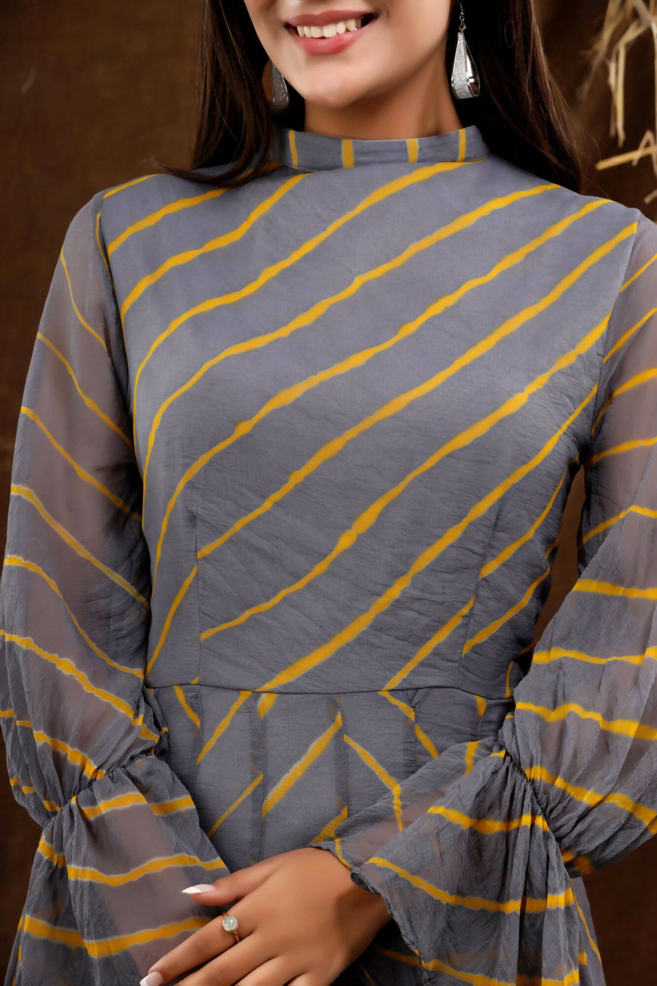 Women's Grey Chiffon Leheriya Dress - Isya - Distacart