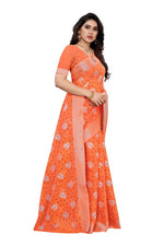 Thumbnail for Vamika Orange Color Linen Zari Border Saree