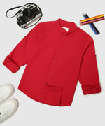 Thumbnail for Manet Boys Mandarin Collar Full Sleeves Melange Shirt - Red - Distacart