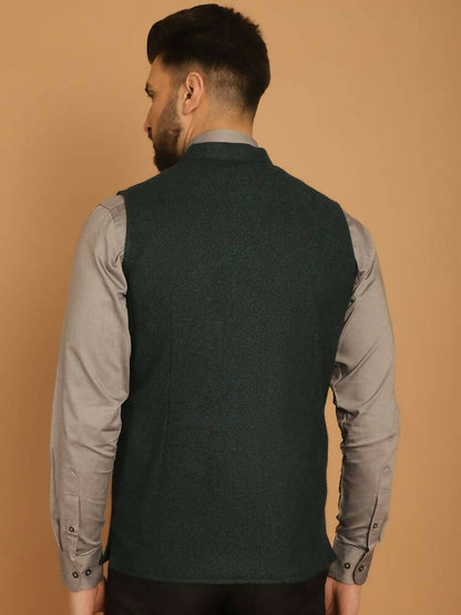 Even Apparels Pure Wool Nehru Jacket - Green - Distacart