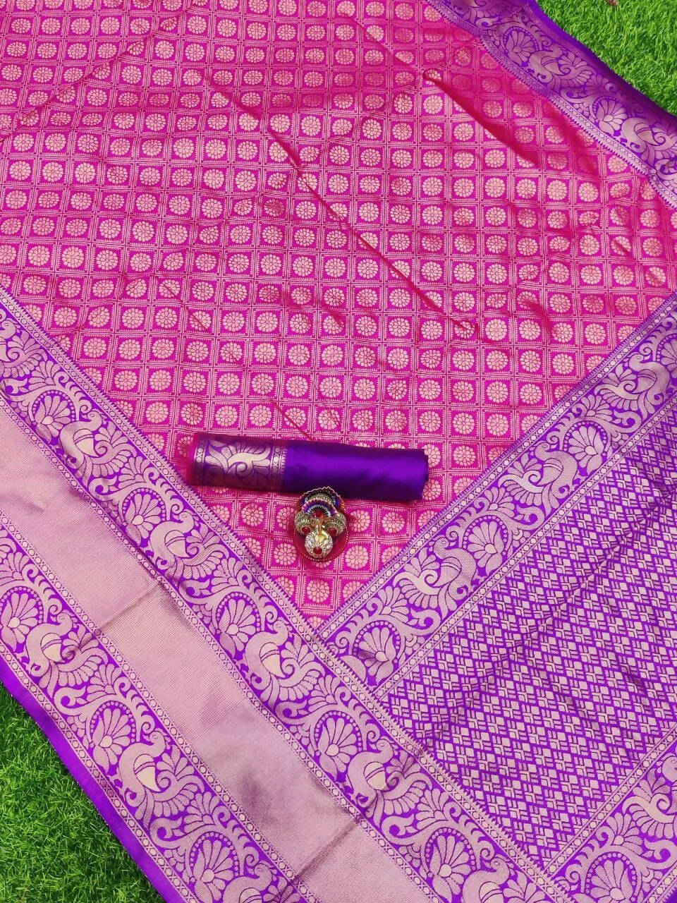 DEIANA'S Beautiful Golden Jari with New Design Soft Lichi Silk Saree - Pink - Distacart
