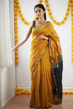 Thumbnail for DEIANA'S Beautiful Golden Jari with New Design Soft Cotton Saree - Yellow - Distacart