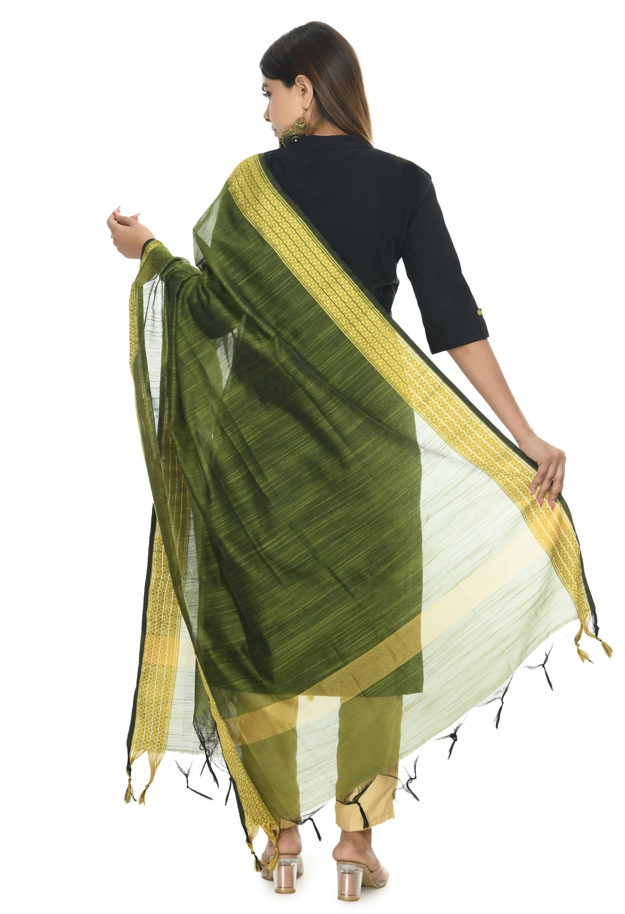 Mominos Fashion Moeza Handloom Cotton Mehndi Green Dupatta - Distacart