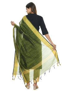 Thumbnail for Mominos Fashion Moeza Handloom Cotton Mehndi Green Dupatta - Distacart