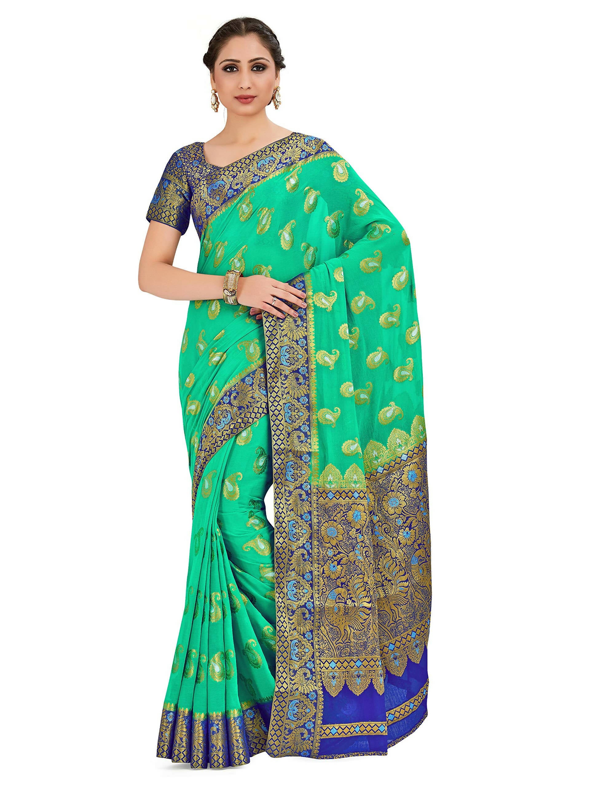 Mimosa Women's Green Banarasi Chiffon Saree - Distacart