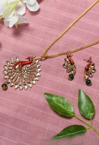Thumbnail for Tehzeeb Creations Peacock Design Multi Colour Chain Pendent And Earrings