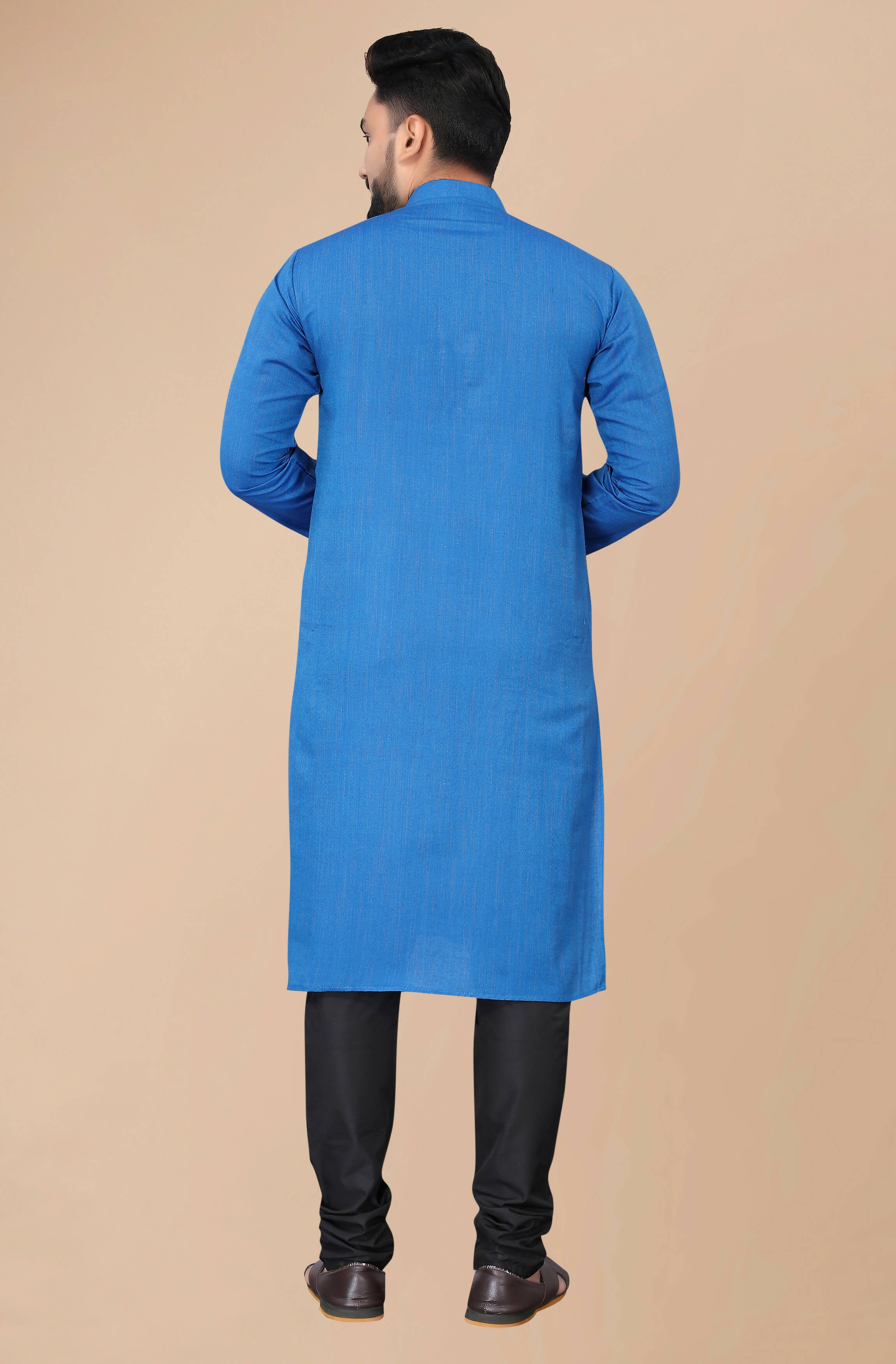 Men's Blue Striped Cotton Kurta - Mahotsav - Distacart