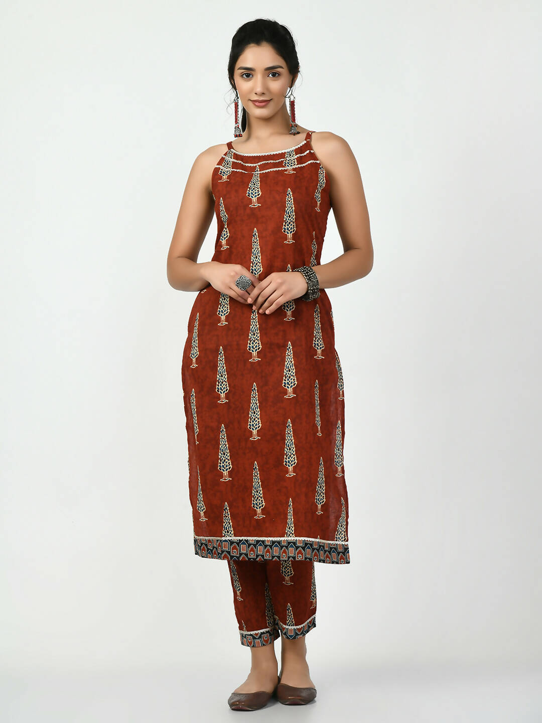Myshka Women's Rust Straight Printed Kurta - Distacart