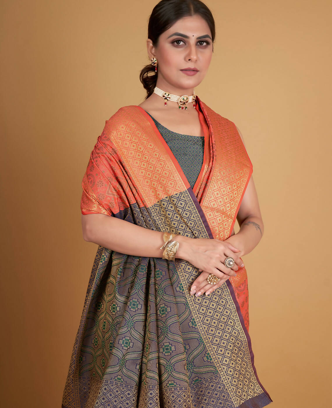 Peach Silk Woven Design Saree With Unstitched Blouse Piece - Akshita - Distacart
