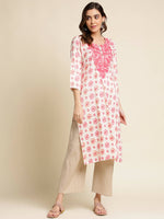 Thumbnail for Pink Poly Rayon Aztec Printed Straight Fit Kurta - Prasuti - Distacart