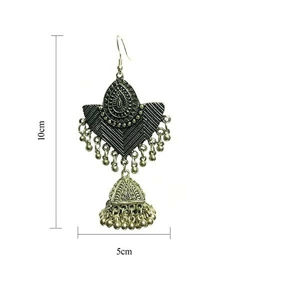 Tiaraa Silver Alloy Oxidised Ethnic Silver Beaded Jhumki Dangle Earrings For Women - Distacart