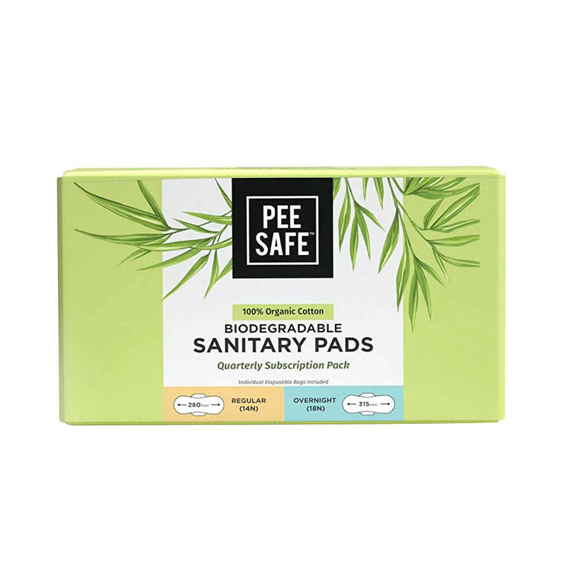 Pee Safe Organic Cotton Biodegradable Sanitary Pads-Quarterly Pack - Distacart