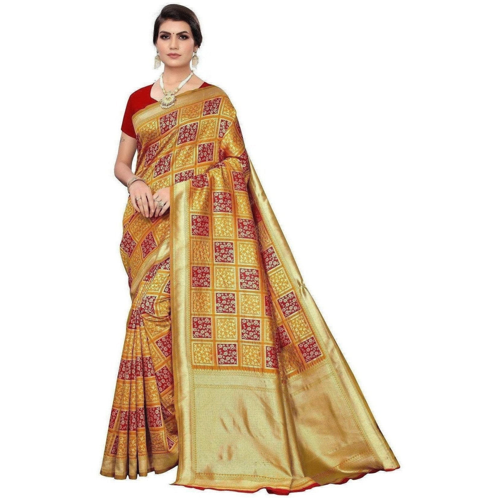 Vamika Banarasi Jaquard Mustard Weaving Saree (Banarasi 22)